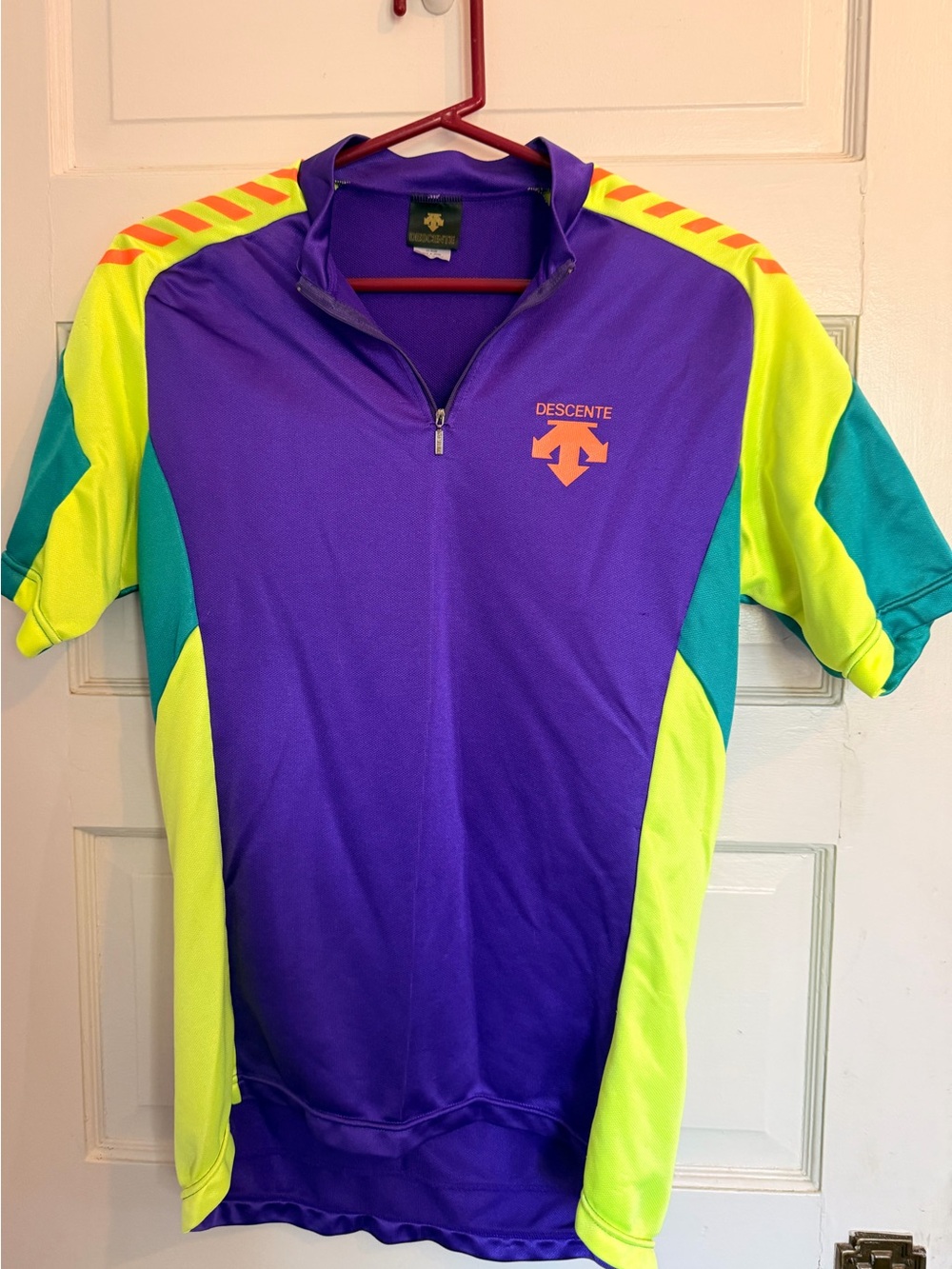 Descente Purple with Neon Yellow & Teal Short Sleeve Cycling Jersey